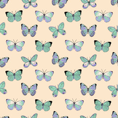 Delicate mint green butterflies repeat pattern for baby girl fabric, wallpaper, print or lovely stationery.