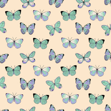 Delicate mint green butterflies repeat pattern for baby girl fabric, wallpaper, print or lovely stationery.
