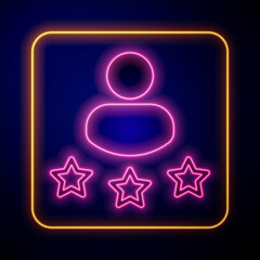 Glowing neon Consumer or customer product rating icon isolated on black background. Vector