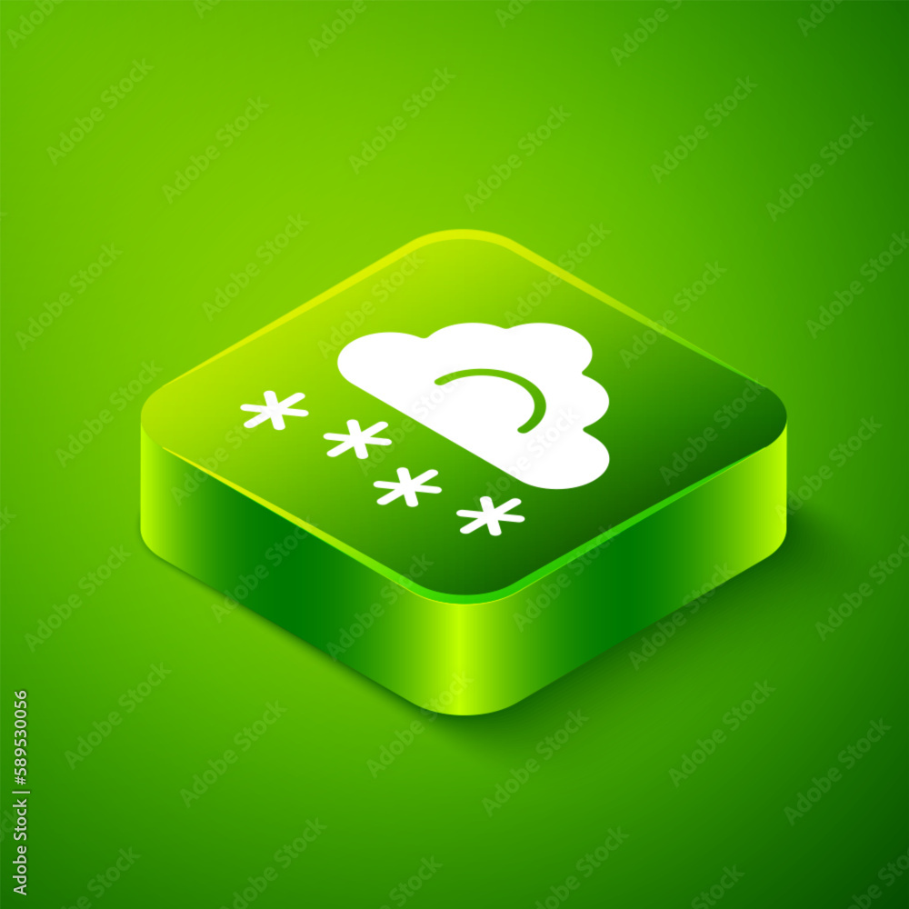 Poster isometric cloud with snow icon isolated on green background. cloud with snowflakes. single weather i