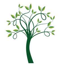 Shape of Green Tree with Leaves. Vector outline Illustration. Plant in Garden.