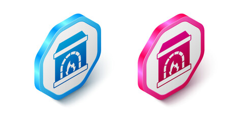 Isometric Blacksmith oven icon isolated on white background. Hexagon button. Vector