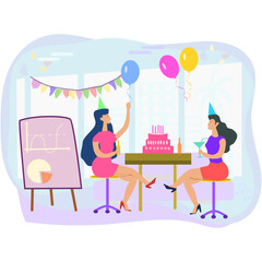 Happy people having fun at office party. 
Excited office girls and guys celebrating success together.
Corporate party, team building activity, corporate event idea concept.
