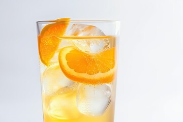 Summer drinks with ice and soda orange close up