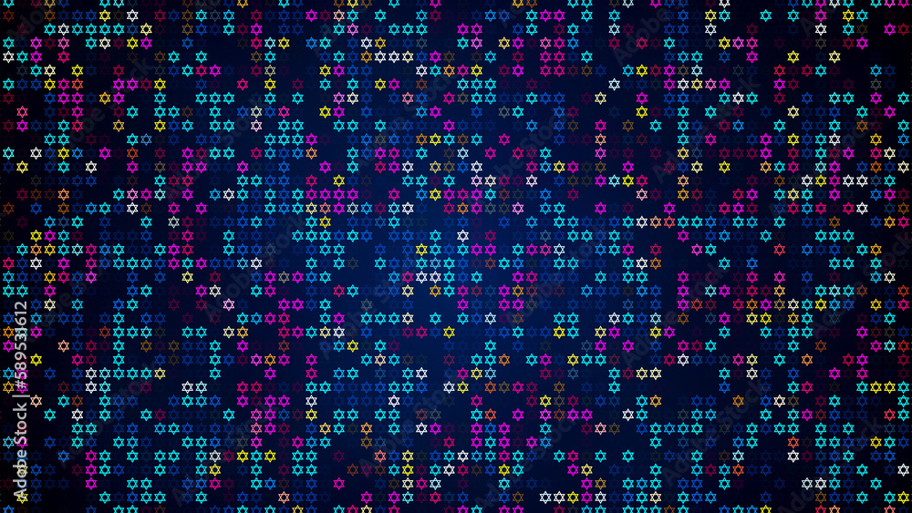 Poster abstract artistic random fractal blue red yellow shiny and transparent small star of david judaism s