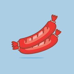 Grilled sausage cartoon vector illustration. Designed in cartoon flat style. Fast food icon. 