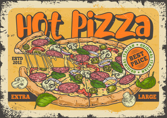 Hot pizza vintage poster colorful
