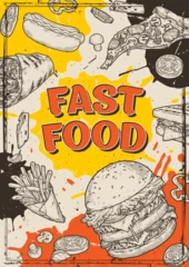 Keuken spatwand met foto Fast food vintage poster colorful © DGIM studio