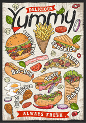 Delicious yummy vintage flyer colorful