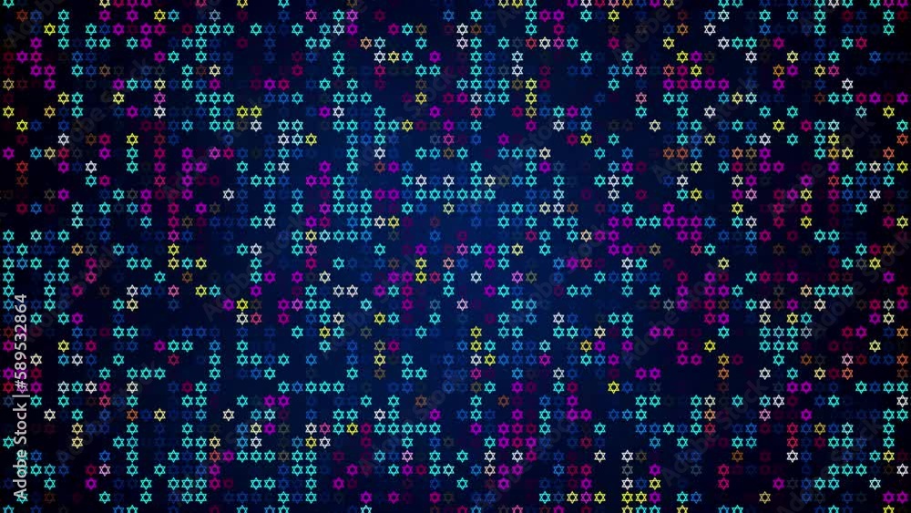 Poster abstract artistic random fractal blue red yellow shiny and transparent small star of david judaism s