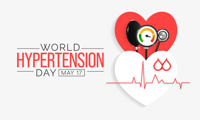 World Hypertension day is observed every year on May 17th. High blood pressure, also called hypertension, is blood pressure that is higher than normal. Vector illustration.
