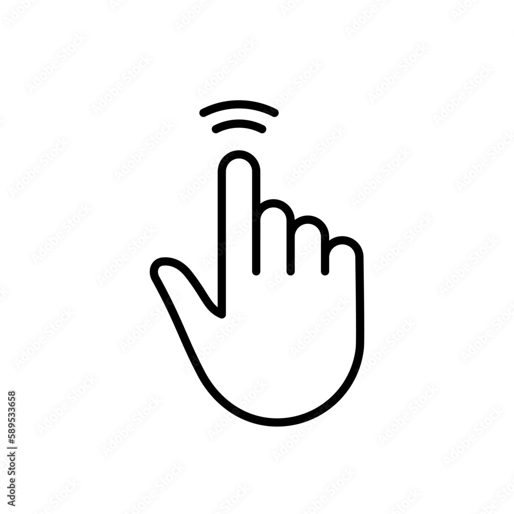 Poster double tap gesture of computer mouse. pointer finger black line icon. cursor hand linear pictogram. 