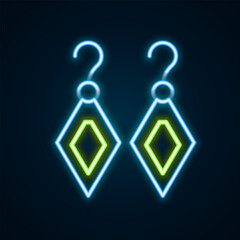 Glowing neon line Earrings icon isolated on black background. Jewelry accessories. Colorful outline concept. Vector