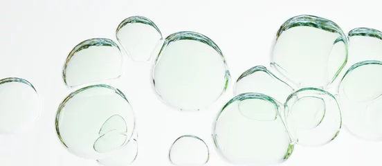 Tuinposter グリーンの泡が浮かぶ横長の3Dレンダリング背景, クリーン サステナブル アブストラクト © AMONT