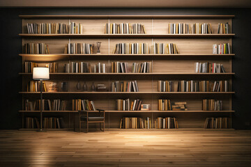 Sleek and Sophisticated: A Contemporary Bookshelf with an Elegant Design, Showcasing a Photorealistic Backdrop of a Study Filled with Books