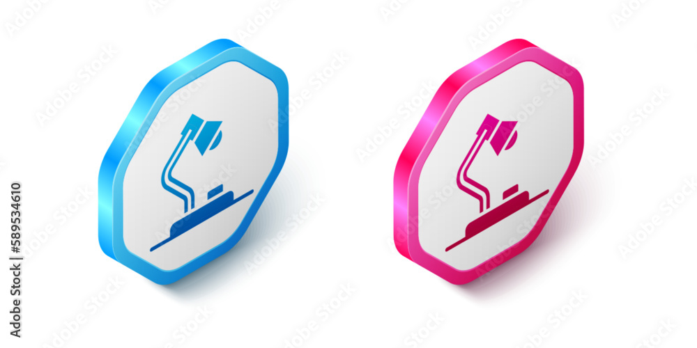 Poster isometric table lamp icon isolated on white background. hexagon button. vector