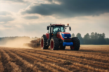 The tractor plows the land in the field. ai generative