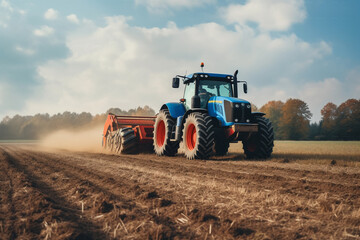 The tractor plows the land in the field. ai generative