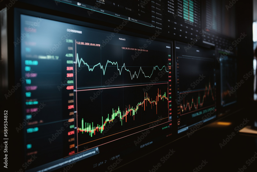 Aufkleber screen with stock market index charts and diagrams. ai generative