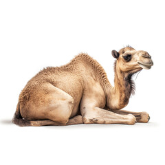 camel sit on ground isolated on white background