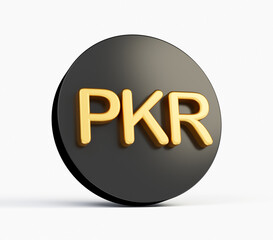 3d Golden Pakistani Rupee PKR Symbol With Rounded Black Icon On White Background, 3d illustration