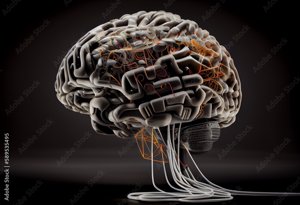 Poster the next stage toward artificial intelligence is represented by a wired brain. generative ai