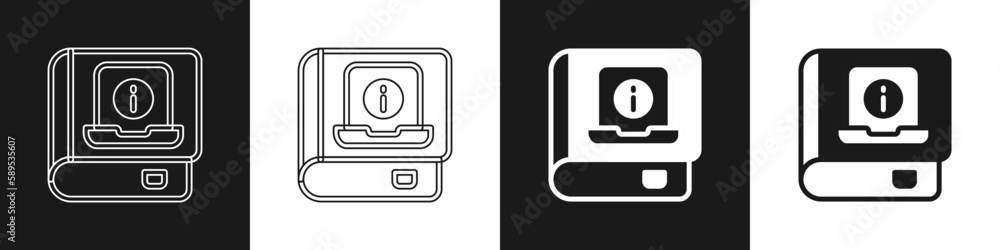 Poster set user manual icon isolated on black and white background. user guide book. instruction sign. read