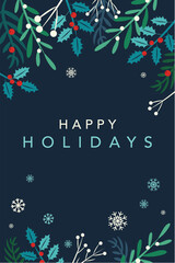 Dark Green Blue Happy Holidays Vector Illustration Vertical 1
