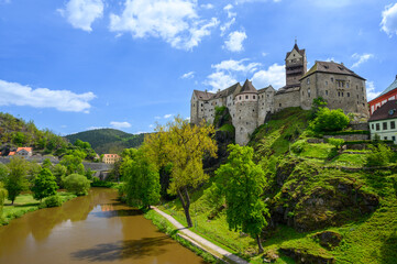 Fototapeta na wymiar Castle Loket over Eger river in the near of Karlovy Vary, Czech Republic.