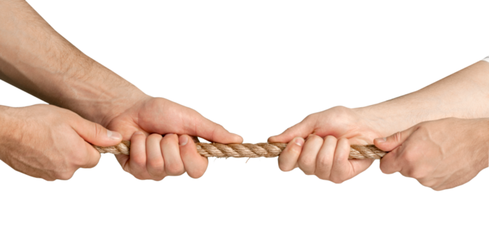 Hands holding rope with fingers on white background. each one is shot - Powered by Adobe