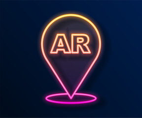 Glowing neon line Augmented reality AR icon isolated on black background. Virtual futuristic wearable devices. Vector