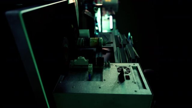 vertical format of old vintage personal computer workspace