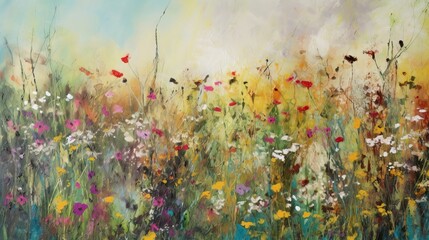 Vintage Painting of a Beautiful Wildflower Field in Spring