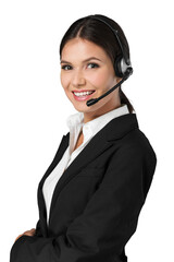 Young woman  with headphones, call center or support concept