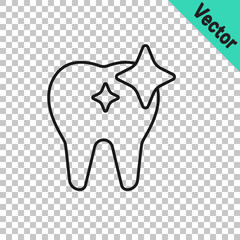 Black line Tooth whitening concept icon isolated on transparent background. Tooth symbol for dentistry clinic or dentist medical center. Vector