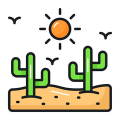 Desert vector design in trendy style, a natural landscape scene icon, isolated on white background