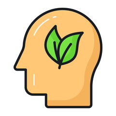 Human mind having leaves showing concept vector of eco mind, environmental mind icon