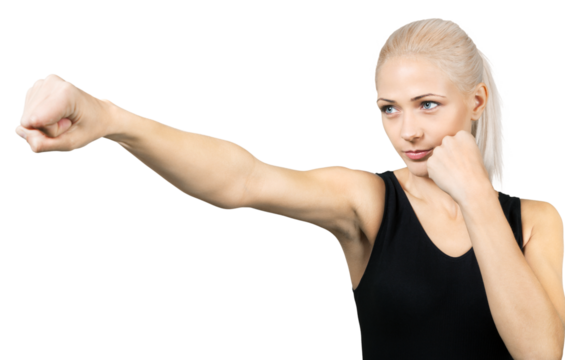 Beautiful blond woman boxing  isolated