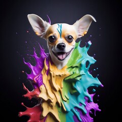 Portrait of a chihuahua dog with colorful paint splash. generative AI illustration