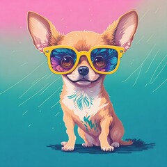 Colorful Portrait of a chihuahua dog, Illustration, generative AI