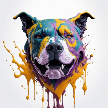 Portrait of a pitbull dog with colorful paint splash. generative AI illustration