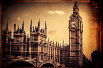 A stunning vintage-style illustration of Big Ben, one of the most famous landmarks in London, generative ai