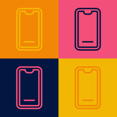 Pop art line Food ordering on mobile icon isolated on color background. Order by mobile phone. Restaurant food delivery concept. Vector