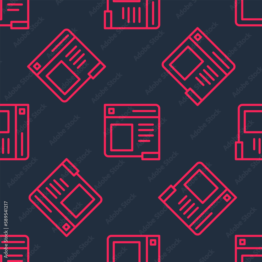 Poster red line browser window icon isolated seamless pattern on black background. vector