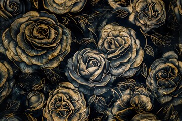 Fototapeta na wymiar Encaustic hand paint beautiful detailed black and gold petal rose AI Generated