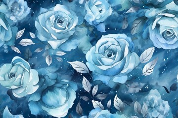 Watercolor hand paint beautiful detailed Blue and white petal flower AI Generated