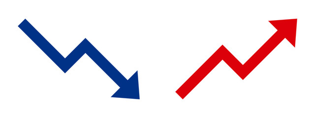 矢印　下がる　上がる　セット　青 赤 ギザギザ