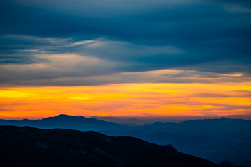 Sunset landscape from the Sierra Nevada mountain range, Spain.