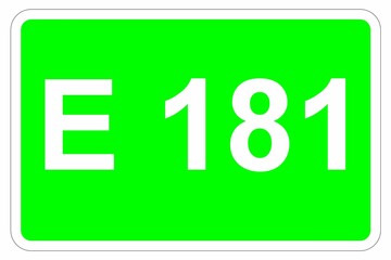Illustration eines Europastraßenschildes der E 181 in Europa