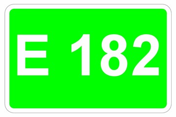 Illustration eines Europastraßenschildes der E 182 in Europa